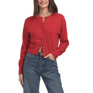 WHITE + WARREN scarlet Cashmere Rhinestone Button Cardigan